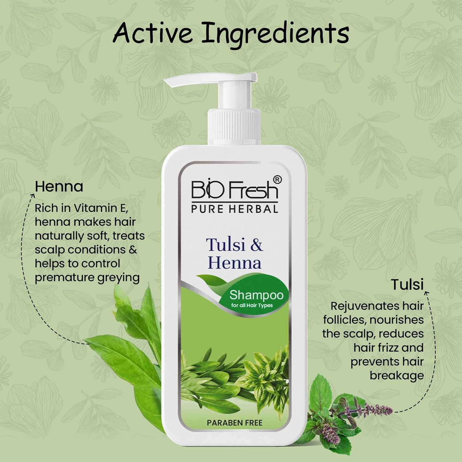 BIOFRESH Pure Herbal Tulsi & Henna Shampoo - 500ml - Image 4
