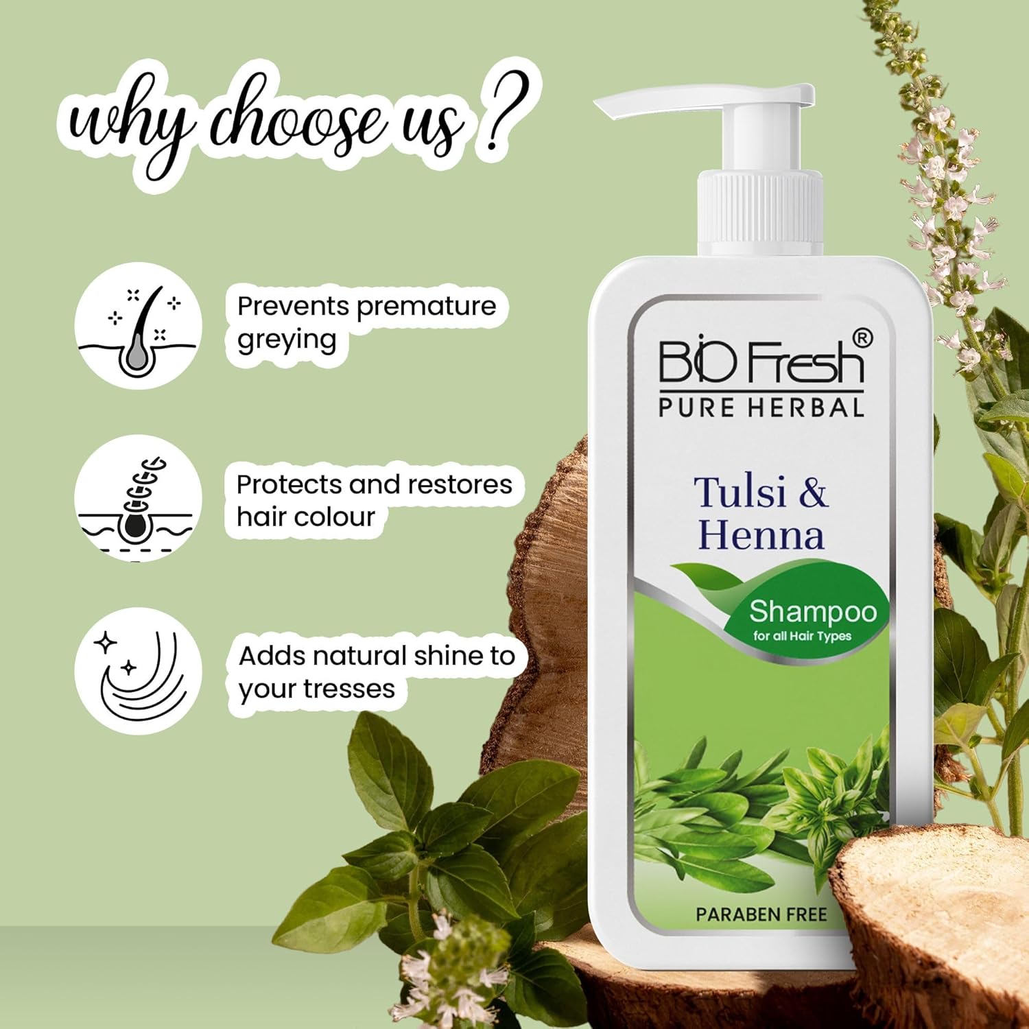 BIOFRESH Pure Herbal Tulsi & Henna Shampoo - 500ml - Image 5