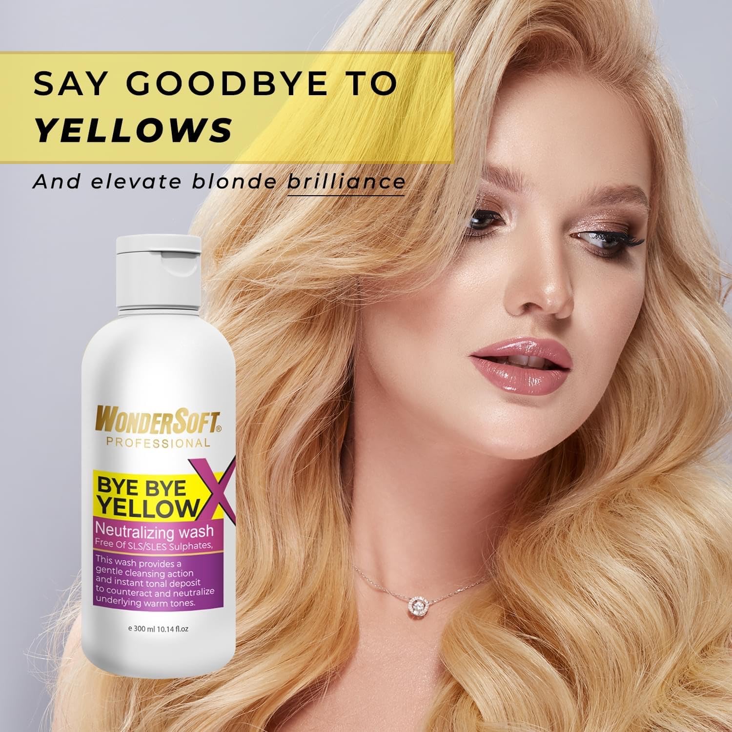Wondersoft Professional BYE BYE Yellow Neutralising Wash & Anti-Yellow Sulfate Free Purple Shampoo | 300 Ml - Image 2
