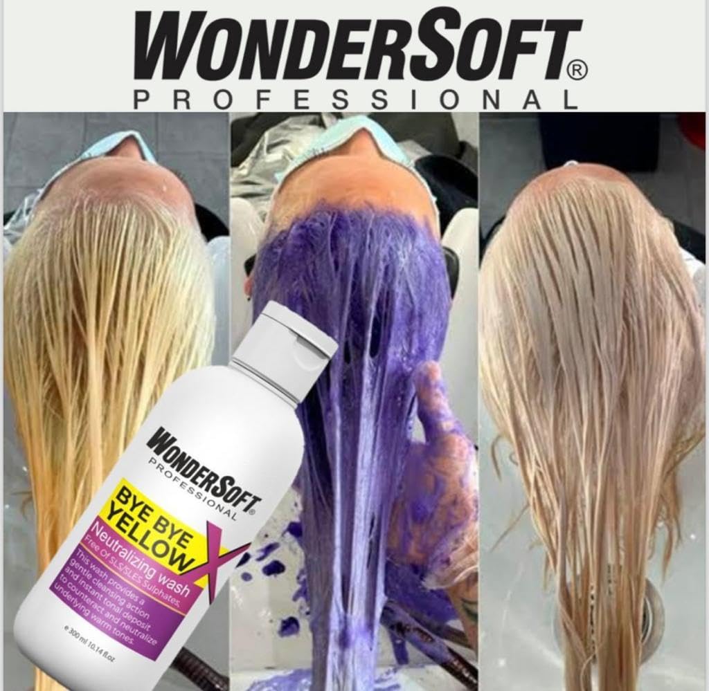 Wondersoft Professional BYE BYE Yellow Neutralising Wash & Anti-Yellow Sulfate Free Purple Shampoo | 300 Ml - Image 4