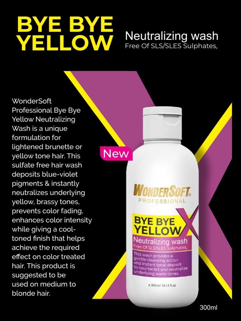 Wondersoft Professional BYE BYE Yellow Neutralising Wash & Anti-Yellow Sulfate Free Purple Shampoo | 300 Ml - Image 5