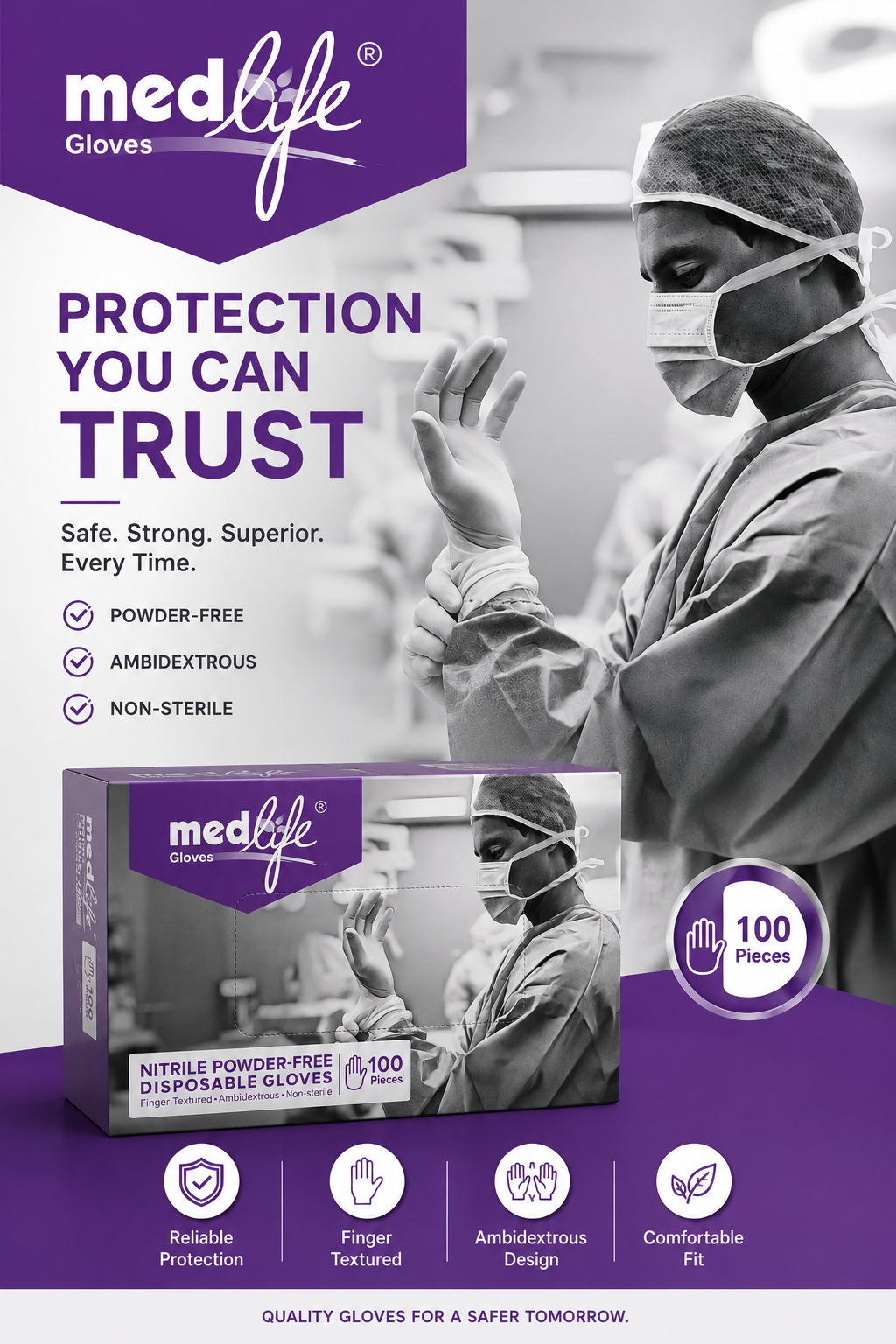 Medlife Powder Free Nitrile Gloves Black (100pcs)