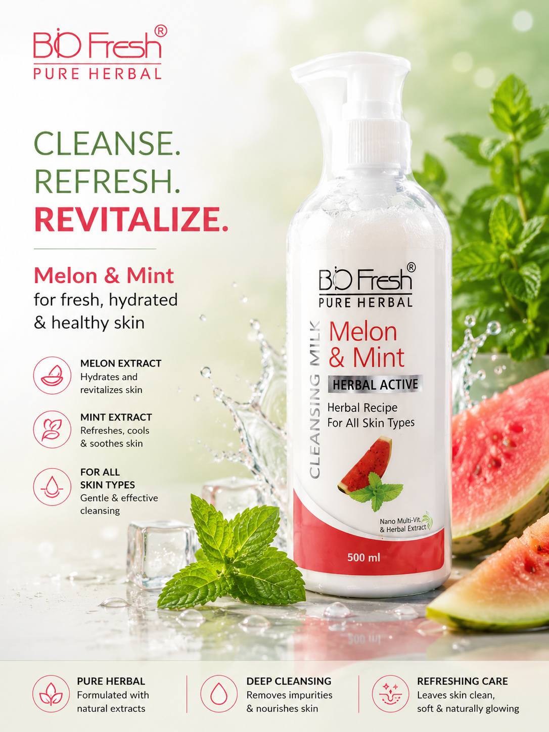 BIOFRESH HERBALS Melon & Mist Cleansing Milk - 500ml