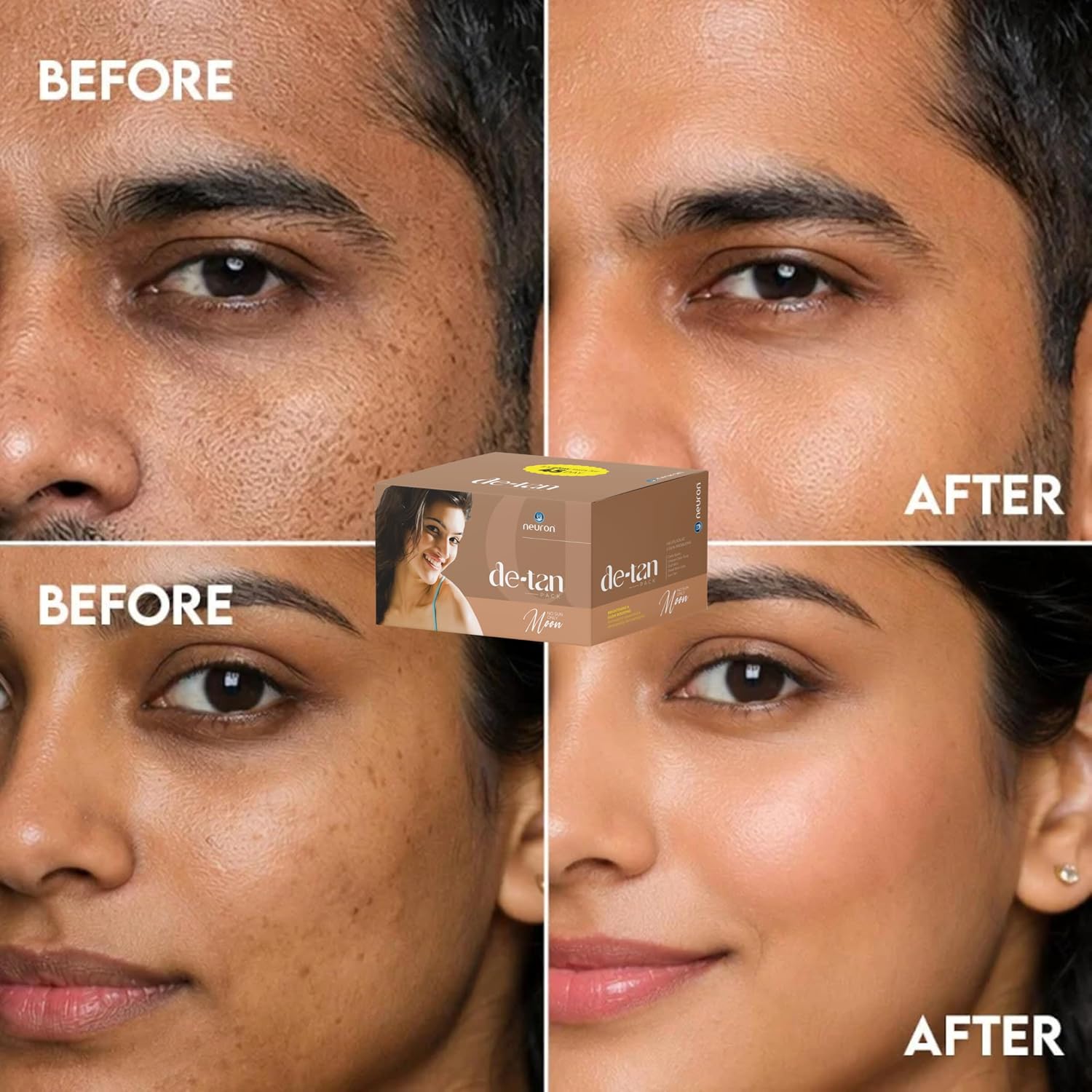 Neuron De-Tan Pack for Face & Body |Pouch | For Men & Women | 84g (7x12g) - Image 6