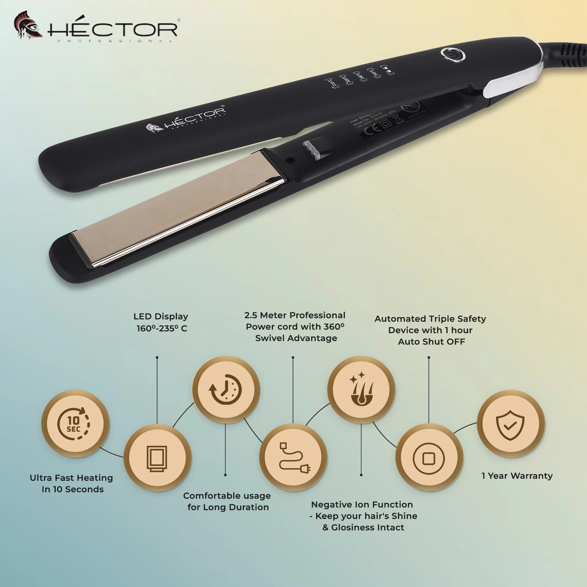 Hector Professional Titanium Hair Straightener for Women HT-216 PRO - Image 10