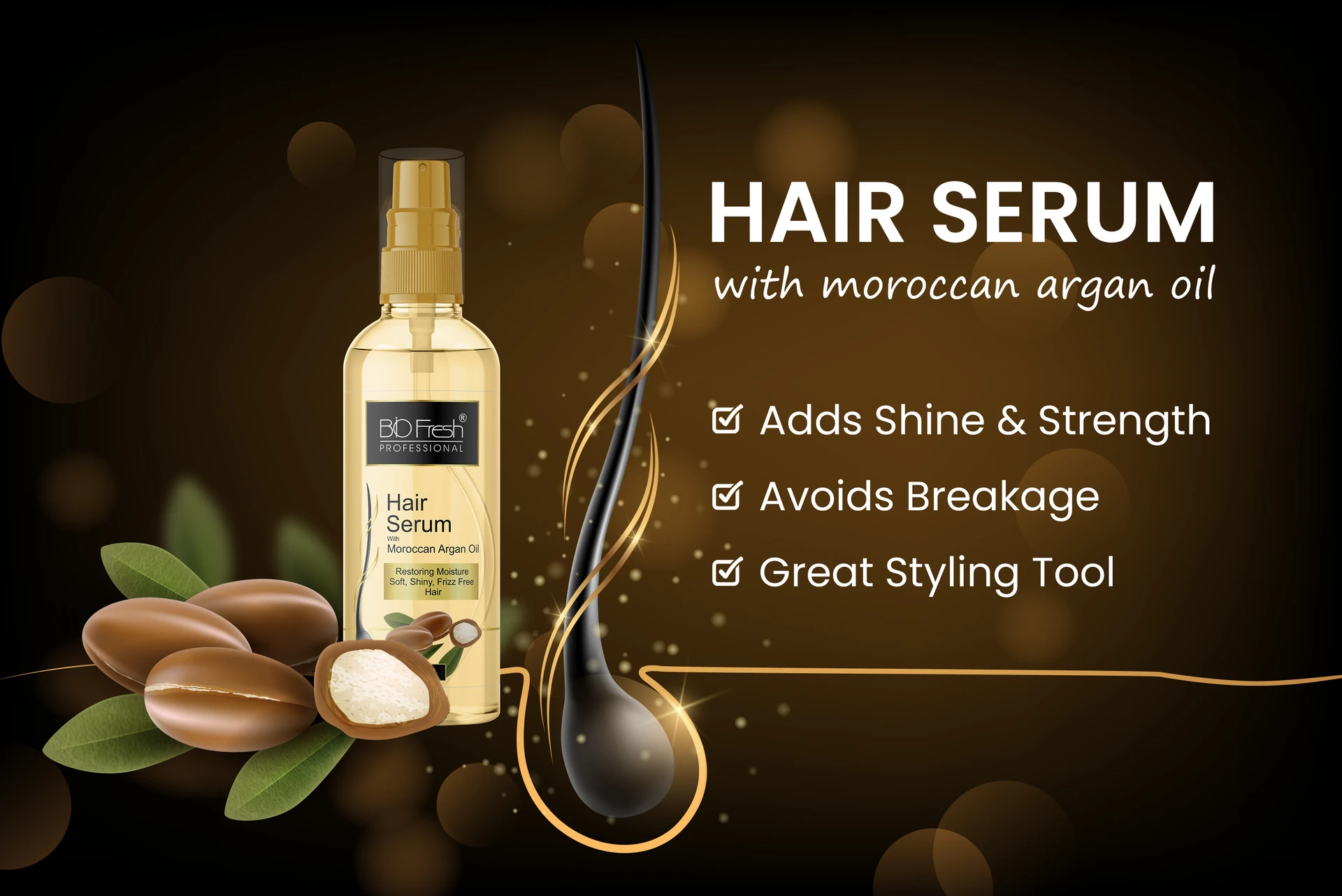 Biofresh Professional Hair Serum With Moroccan Argan Oil for Frizz Free Smooth (100 ml) - Image 3