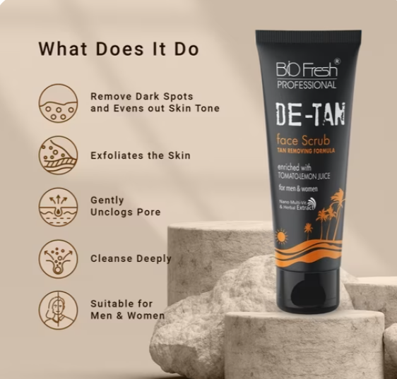 BioFresh Professional De-Tan Face Scrub for Men and Women Enriched with Tomato and Lemon Juice(75ml) - Image 2