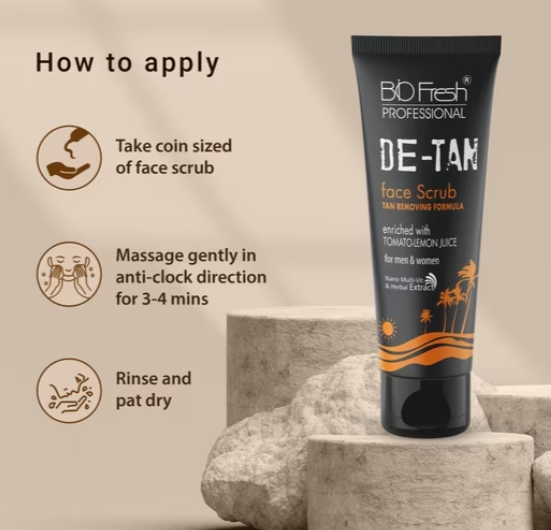 BioFresh Professional De-Tan Face Scrub for Men and Women Enriched with Tomato and Lemon Juice(75ml) - Image 3