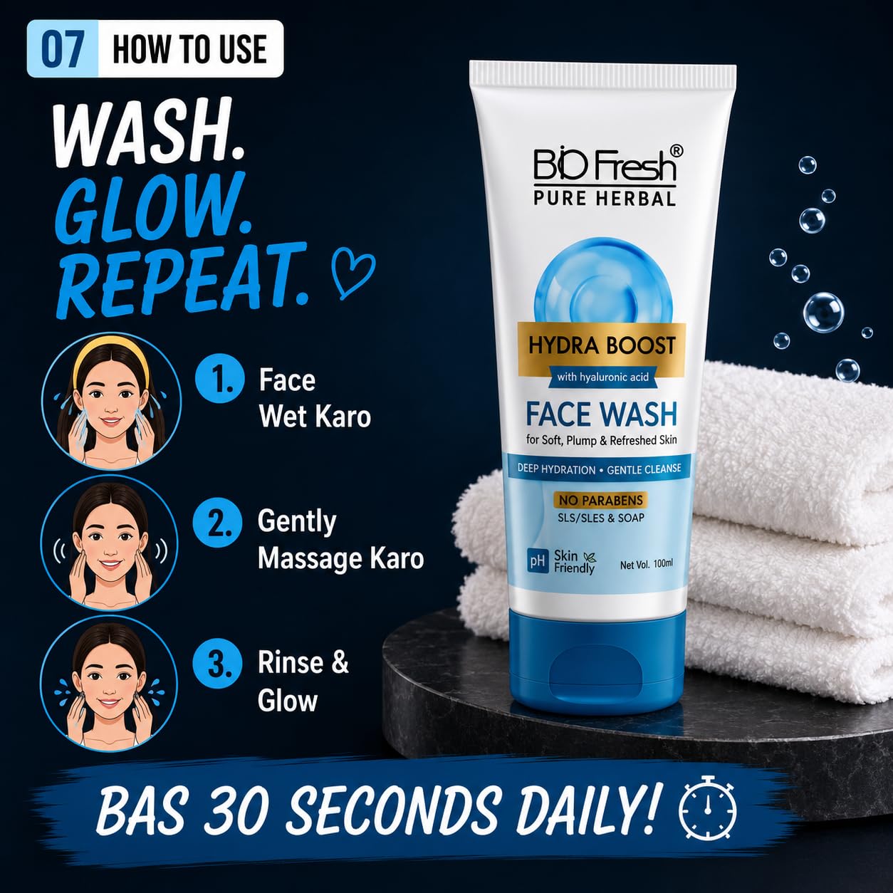 BIOFRESH Pure Herbal Hydra Boost Face Wash 100ml - Image 4