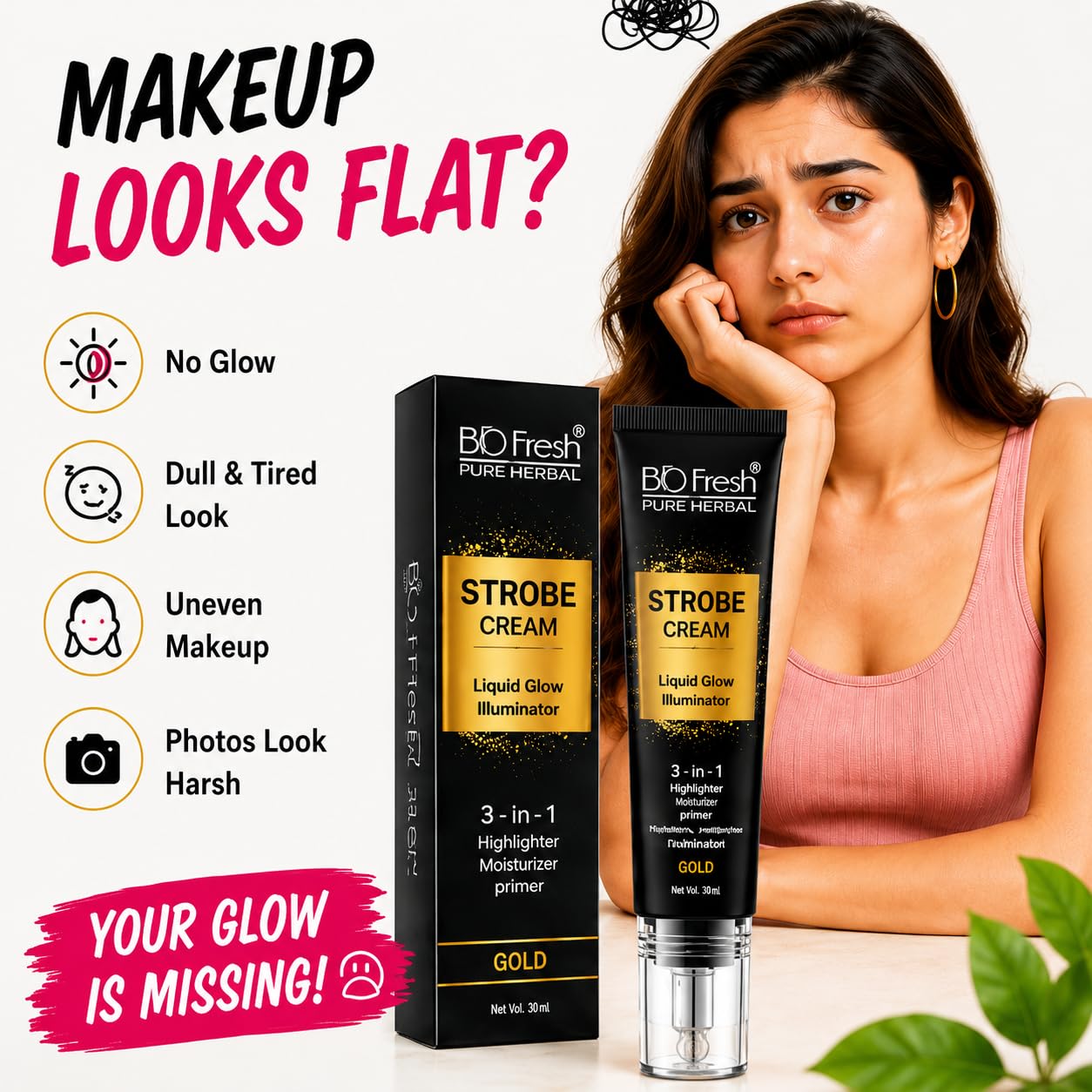 BIO Fresh Radiant Base Strobe Cream Gold Glow – Face Illuminator, Glow Primer & Liquid Highlighter for Makeup, Dewy Makeup Base & Skin Radiance Enhancer (Pack of 1) - Image 5