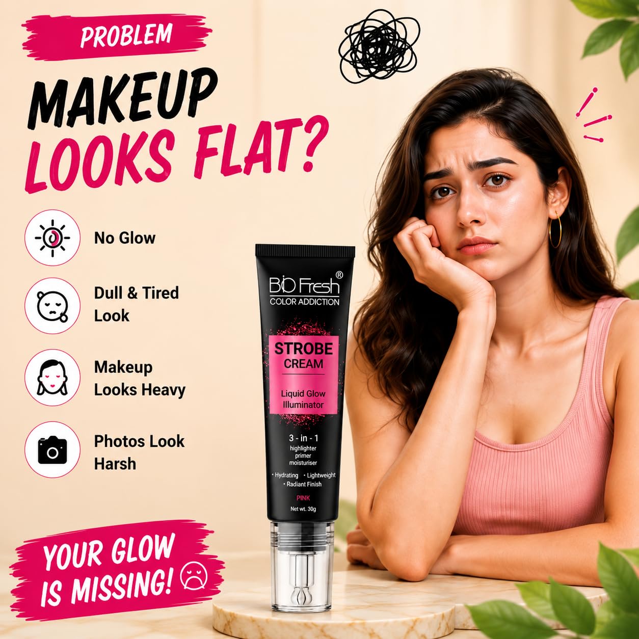 BIO Fresh Radiant Base Strobe Cream Pink Glow – Face Illuminator, Glow Primer & Liquid Highlighter for Makeup, Dewy Makeup Base & Skin Radiance Enhancer, Pink, Cream, Pack of 1 - Image 6