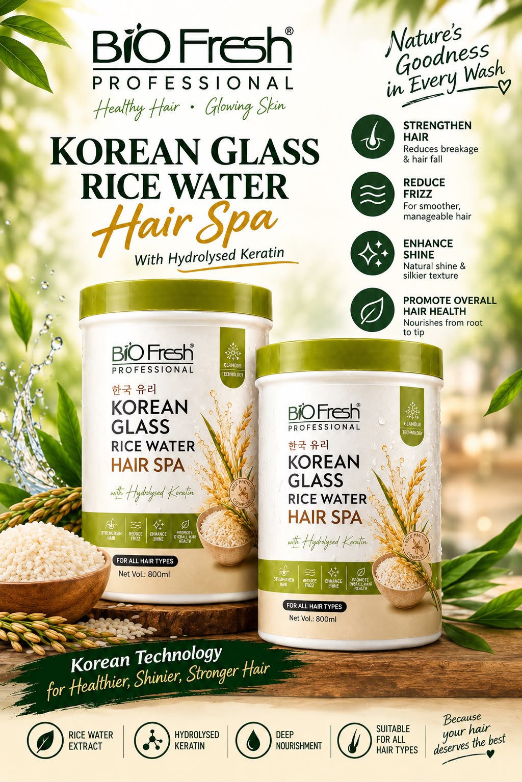Bio Fresh Professional Korean Glass Rice Water Hair Spa (800 g) - Image 2