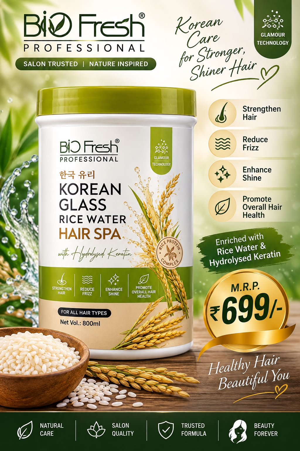 Bio Fresh Professional Korean Glass Rice Water Hair Spa (800 g)