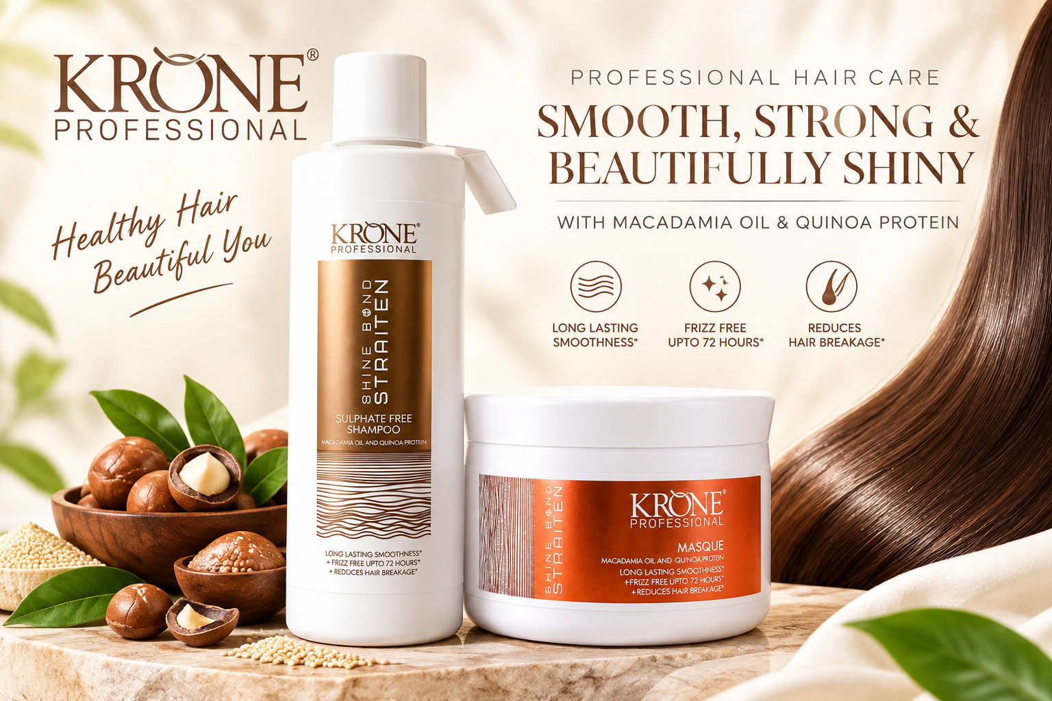 Krone Professional Shine Bond Straiten Shampoo 250ml And Masque 200ml Combo