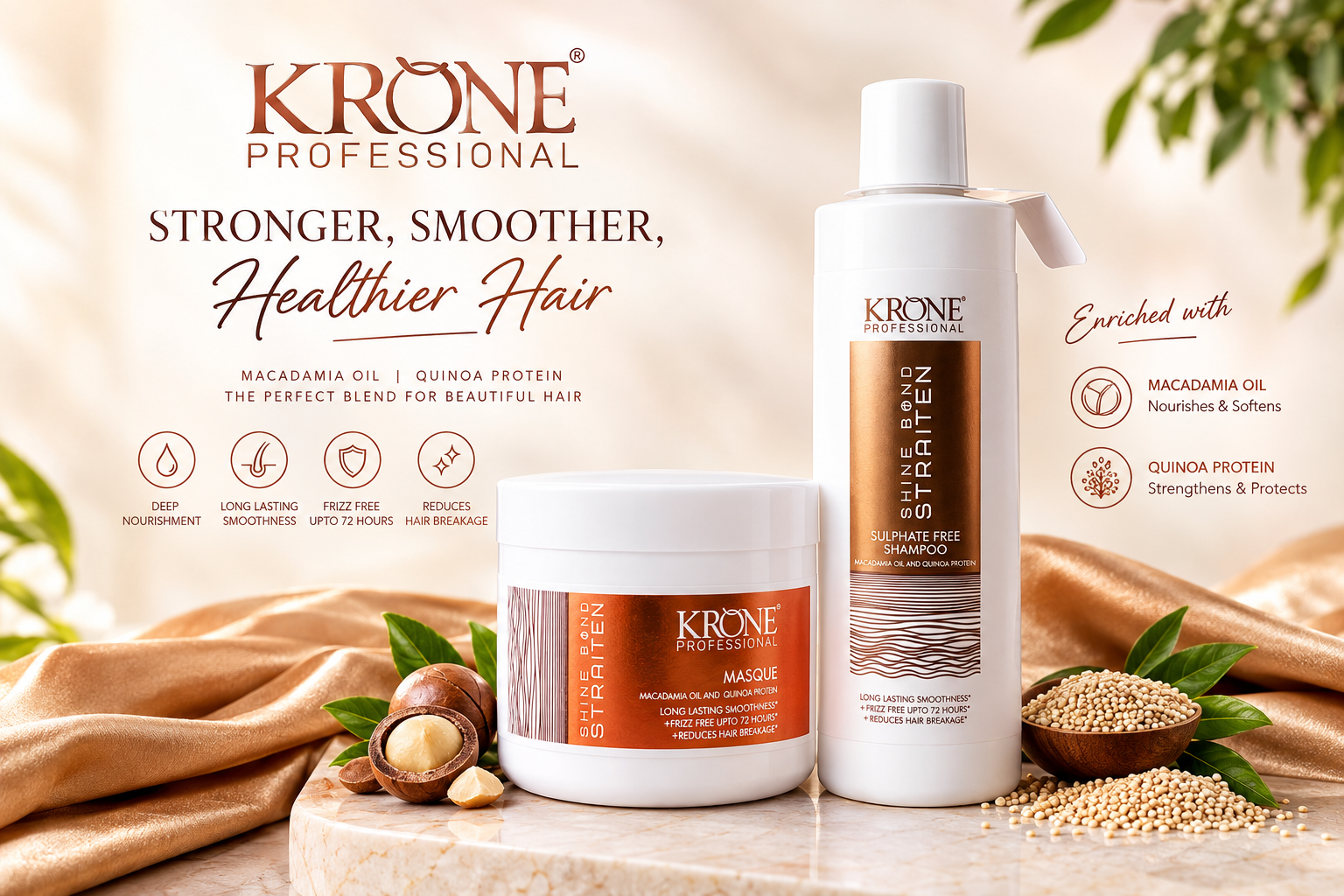Krone Professional Shine Bond Straiten Shampoo 250ml And Masque 200ml Combo - Image 4
