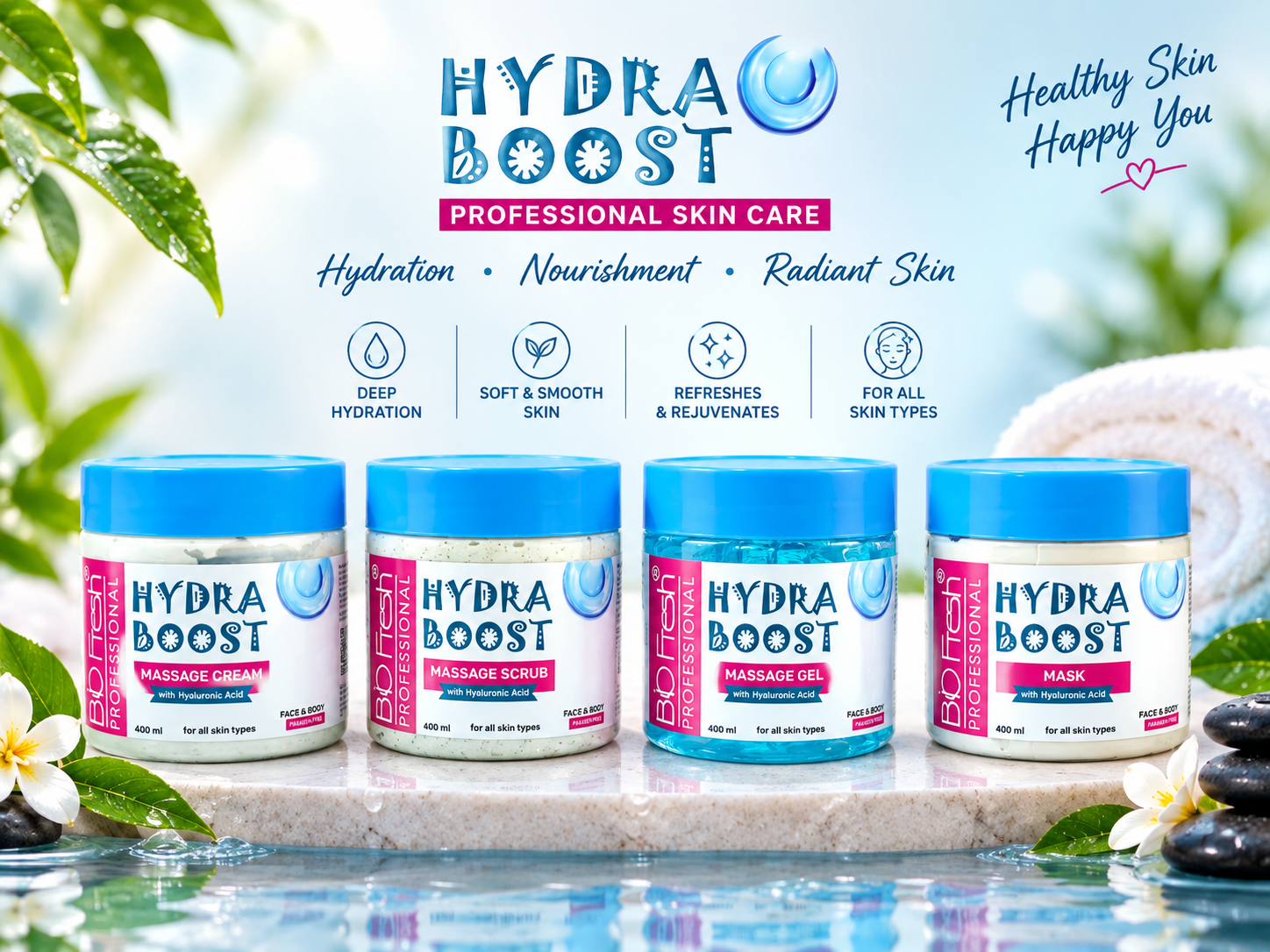 Biofresh Professional HydraBoost Eco Facial | Cream, Scrub, Gel , Mask |(400ml*4)
